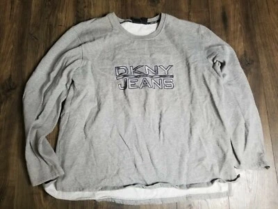 Vintage Mens XXL DKNY Pullover Sweatshirt Grey Spellout Donna Karen - Image 1 of 3