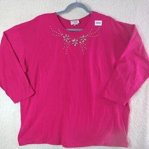 Match Point Shirt Womans XL Plus Pink Three Qtr Sleeve With Rhinestones Made USA - Picture 1 of 7
