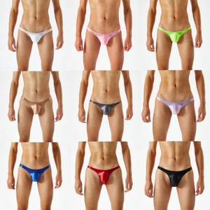 Thongs Briefs G-string Underwear Jockstrap Shiny Smooth Solid Color Low Rise # - Picture 1 of 21