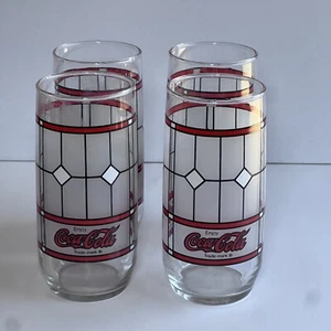 Vintage 6” Coca Cola Drinking Glass Tiffany Style Frosted Stained 16 Ounce Glass - Picture 1 of 10