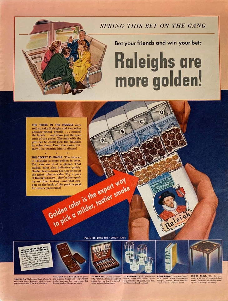 Anuncio de cigarrillos Raleigh vintage de los años 40 Foto 1 de 1