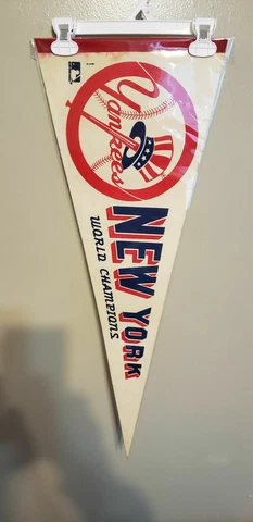 NEW YORK YANKEES WORLD CHAMPS VINTAGE MLB FELT PENNANT WITH HOLDER 3/19/21 Cover