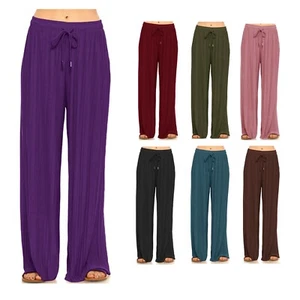 Pantalones Palazzo para mujer pantalones culottes lisos plisados pantalones anchos - Imagen 1 de 17