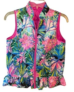 Lilly Pulitzer NWT Sz XL Girls Prosecco Pink Melanie Reversible Zipper Vest - Picture 1 of 8