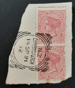 New Zealand: 1882-1885 1d Queen Victoria Pair with Christchurch 1891 Postmark - Picture 1 of 2