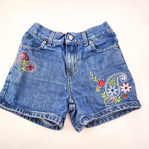 Vintage Sonoma Denim Jean Shorts Girls Size 7 Embroidered Flowers Elastic - Picture 1 of 6