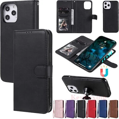 For iPhone 12 Pro 11 XR SE 8 7 6s Detachable Magnetic Leather Wallet Case Cover - Image 1 of 4