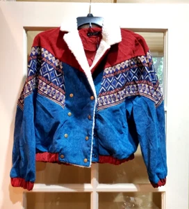 Zaful S ethnic print jacket Aztec fleece trim double snap closure corduroy NWT - Picture 1 of 4