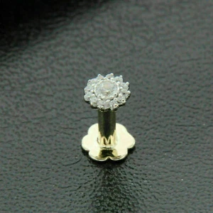 Anillo de pasador perforador de nariz flor creado en laboratorio redondo de 1 quilate enchapado en oro amarillo de 14 k - Imagen 1 de 5