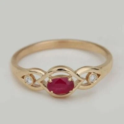 Natural Ruby Diamonds Gemstone Engagement Ring 14k gold Finish Sterling Silver - Image 1 of 2