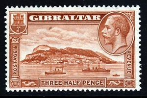 GIBRALTAR KG V 1931-33 "Rock" 11/2d. Kastanie VIELFALT Perf.131/2 x 14 SG 111a NEUWERTIG - Bild 1 von 2
