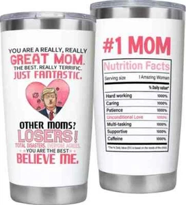 Best Mom Ever Gifts Tumbler for Women Nutrition Facts Tumbler 20 oz, Mom Coffee - Picture 1 of 14