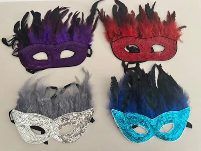 Halloween Feather Mask Costume Accessory Mardi Gras Dress Up Party bundle - Image 1 of 4