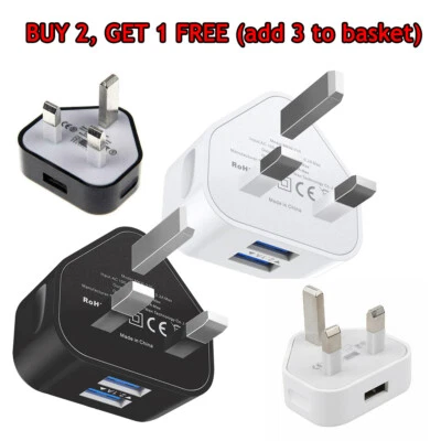 Reino Unido Adaptador de enchufe USB de 3 pines Cargador Enchufe de pared 2.1A Doble USB 2 puertos Teléfonos - Imagen 1 de 4