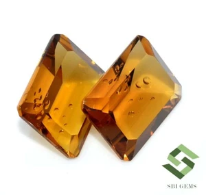 Coppia pietre preziose sfuse sfaccettate 19,43 CTS quarzo miele naturale taglio ottagonale 16x12 mm - Foto 1 di 5