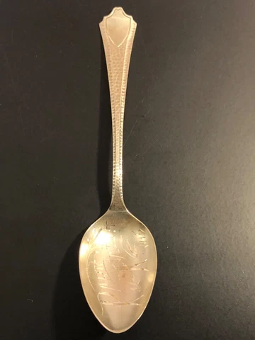 Edwardian SSMC hammered sterling Park Falls Wisconsin unmono'd spoon MA 082022@ Cover
