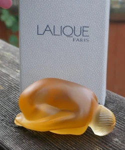 LALIQUE Amber Colored Crystal Childs Pose Paperweight / Figurine In Original Box - Picture 1 of 11