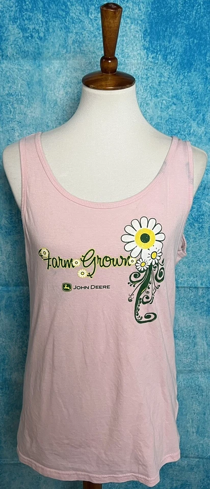 Camiseta sin mangas John Deere rosa con logotipo estampado gráfico sin mangas Foto 1 de 4