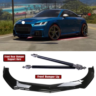 For Audi TT RS Front Bumper Lip Chin Spoiler Splitter+Strut Rods Black - Image 1 of 4