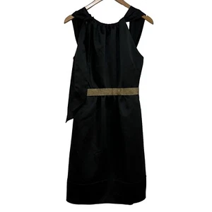 Vera Wang Maids Black Satin Halter Dress Mesh Gold Detail Knee Length Sz 10 - Picture 1 of 13