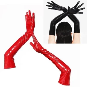 1 Pair Shiny Sexy Black Red PVC Long Gloves Club Performance Dance Costume - Picture 1 of 12