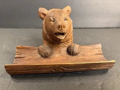 Antiguo oso tallado en madera de la Selva Negra/nogal/tintero/artículo de escritorio/Suiza C1920 Foto 1 de 4