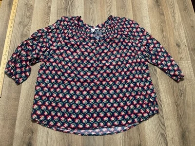 Croft & Barrow Blouse, Women's 2X, Red Green Blue Floral Long Sleeve Button Up - Image 1 of 4