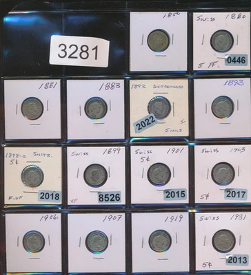 SWITZERLAND - 5 RAPPEN  - LOT OF 14 COINS - 1850 UP - #3281 - Image 1 of 2