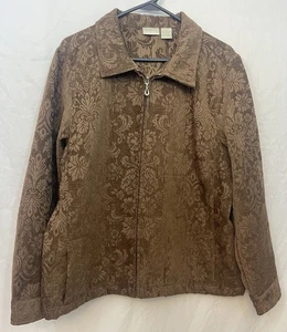 Women’s Erika Sz XL Brown Brocade Look Zip Up Jacket - Picture 1 of 7
