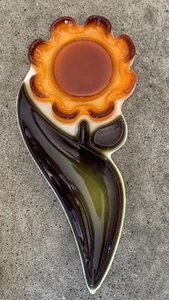 60s Lucite Acrylic Flower Orange Daisy Spoon Rest Holder Retro MCM - Picture 1 of 9