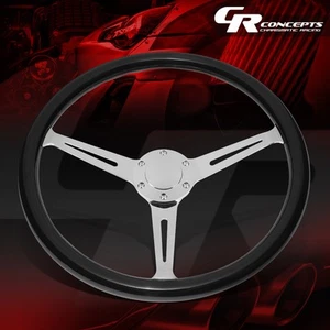 15" BLACK WOODEN WOOD STEERING WHEEL 2"DEEP DISH STAINLESS SPOKES W/ HORN BUTTON - Picture 1 of 6