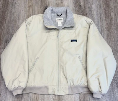 VTG L.L.Bean Warm-Up Jacket Mens XL  Light Khaki Made in USA Nylon Fleece Lined - Image 1 of 4