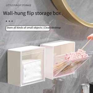 4 Pieces Wall Mounted Storage Boxes with Flip Lid for Cotton Pads Storage - Picture 1 of 8