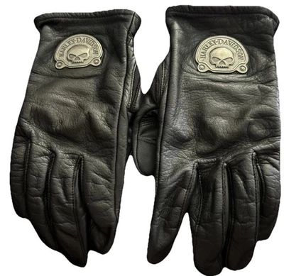 Harley-Davidson Womens Gloves Black Leather With Metal emblem Sz Small - Image 1 of 3