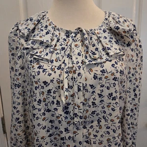 Blusa Top Volantes Cuello Boho Bohemia Retro Azul Hada Floral Mediana Playa - Imagen 1 de 11