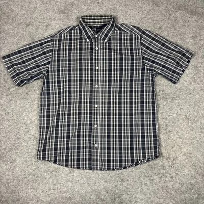 Basic Editions Short Sleeve Button Down Shirt Men’s Large Blue Plaid - Image 1 of 4