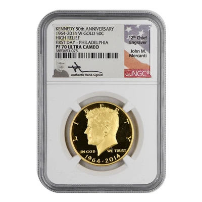2014-W Ouro Kennedy Meio Dólar NGC PF-70 ULTRA CAMEO 50º ANIVERSÁRIO - Imagem 1 de 2