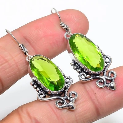 Natural Peridot Gemstone Drop/Dangle Earrings 925 Silver For Women - Image 1 of 4