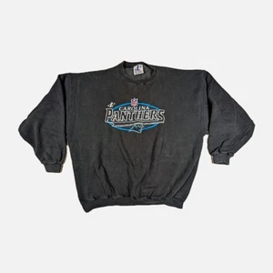 Vtg Carolina Panthers XL Sweatshirt Embroidered Crewneck NFL USA Black Logo Ath - Picture 1 of 12
