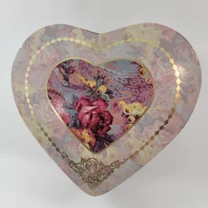 Vintage Nobel Hall Heart Shaped Tin Floral Print Decorative Pink Storage Tin - Picture 1 of 13