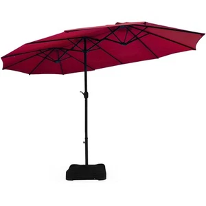 15 Ft Patio Double Sided Umbrella Outdoor Market Large Umbrella w/Base Burgundy - Picture 1 of 6