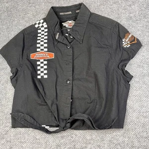 Camisa HARLEY-DAVIDSON Negra a Cuadros Rayas Manga Corta Botón Delantero Pequeña - Imagen 1 de 9