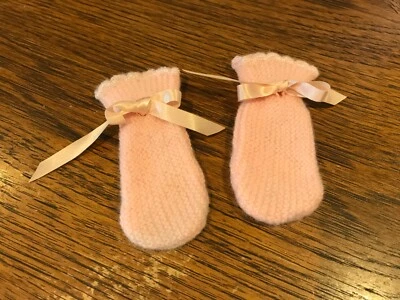 Vintage Baby Girls’ Pink Wool Mittens - Approx Age 0-3 Months - Изображение 1 из 3