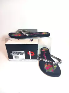 Glamorous Flip-Flops by Beverly Feldman Crystal Straps Embroidered Insoles Uk4.5 - Picture 1 of 6