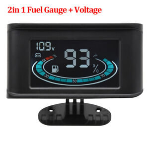 2In 1 LCD Digital Car Truck Fuel Level Gauge 0-100% Voltage Gauge Volt Meter 12V