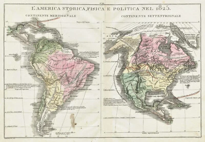 Mapa antiguo "L'America Storica, Fisica E Politica Nel 1825" G. Tasso, 1832 Foto 1 de 4