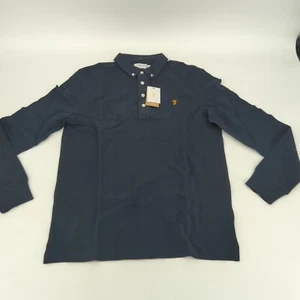 Farah Ricky Long Sleeve Polo Shirt 412 True Navy Blue Size Large Organic Cotton - Picture 1 of 9