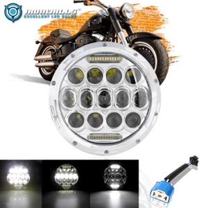 For Harley Street Glide Touring DOT 7" Round Chrome LED Headlight Hi/Lo DRL Lamp - Foto 1 di 12