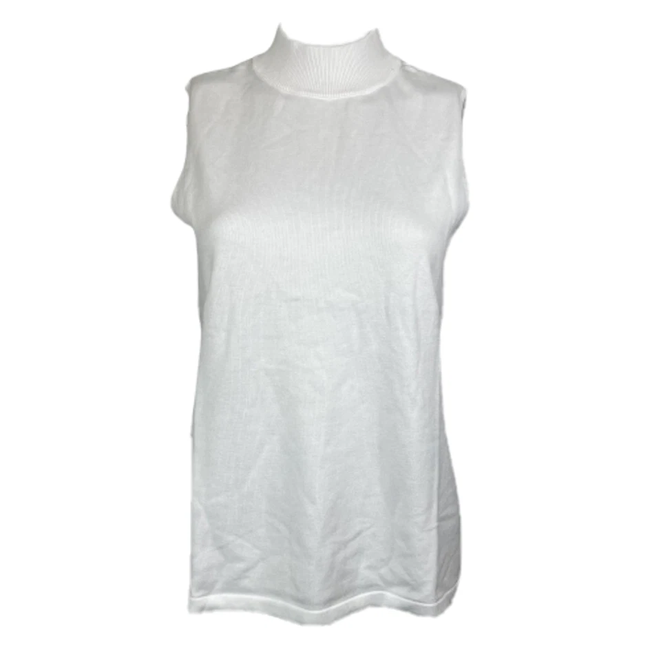 Suéter Joan Rivers para mujer talla S blanco tejido algodón cuello falso camiseta sin mangas Foto 1 de 4