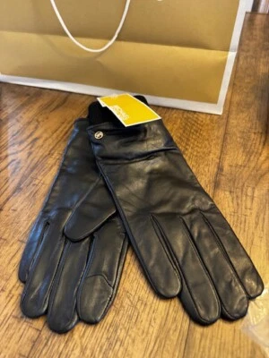 NUEVO CON ETIQUETAS Guantes Michael Kors Cuero Logo Pantalla Táctil Negros Muerte Suave - GRANDES NEGROS Foto 1 de 4